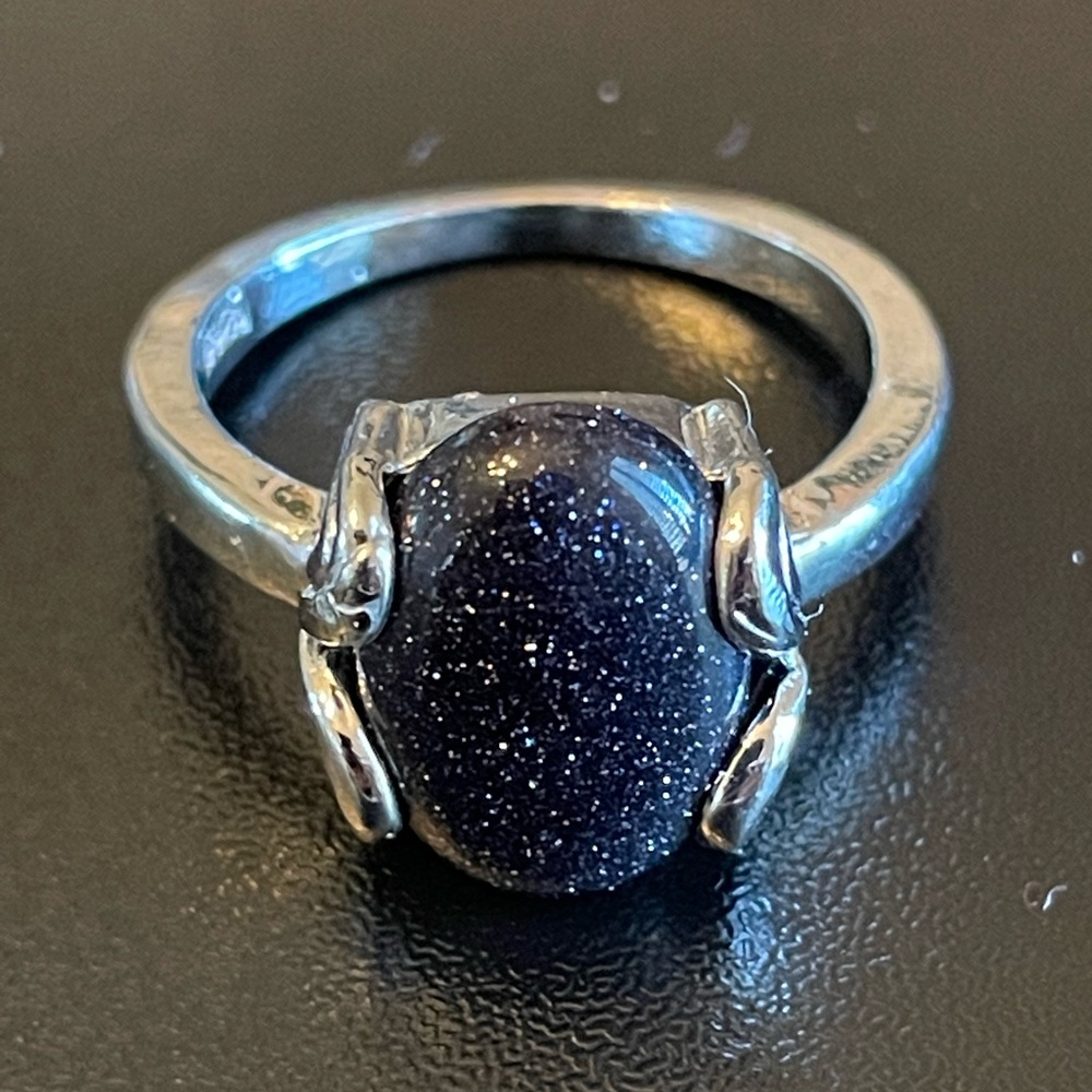 Navy blue sandstone S925 silver women ring